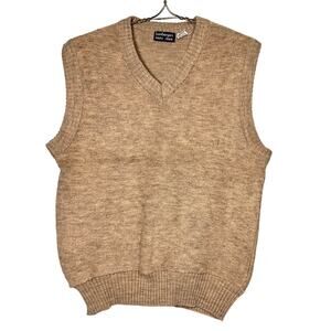 Vintage 80s Sweater Vest Bambergers Mens Size Medium Tan V Neck Acrylic Preppy